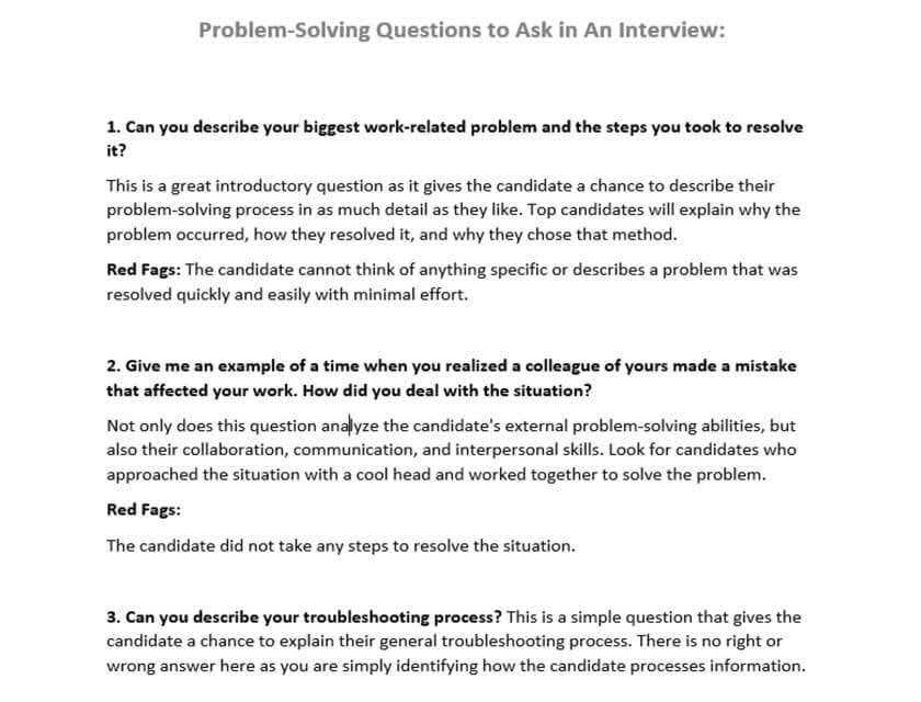 questions about problem solving interview